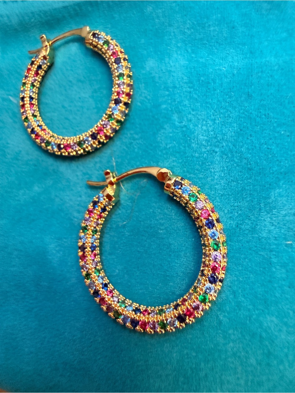 Gold Multicolor Crystal Hoop Earrings - Women Jewelry